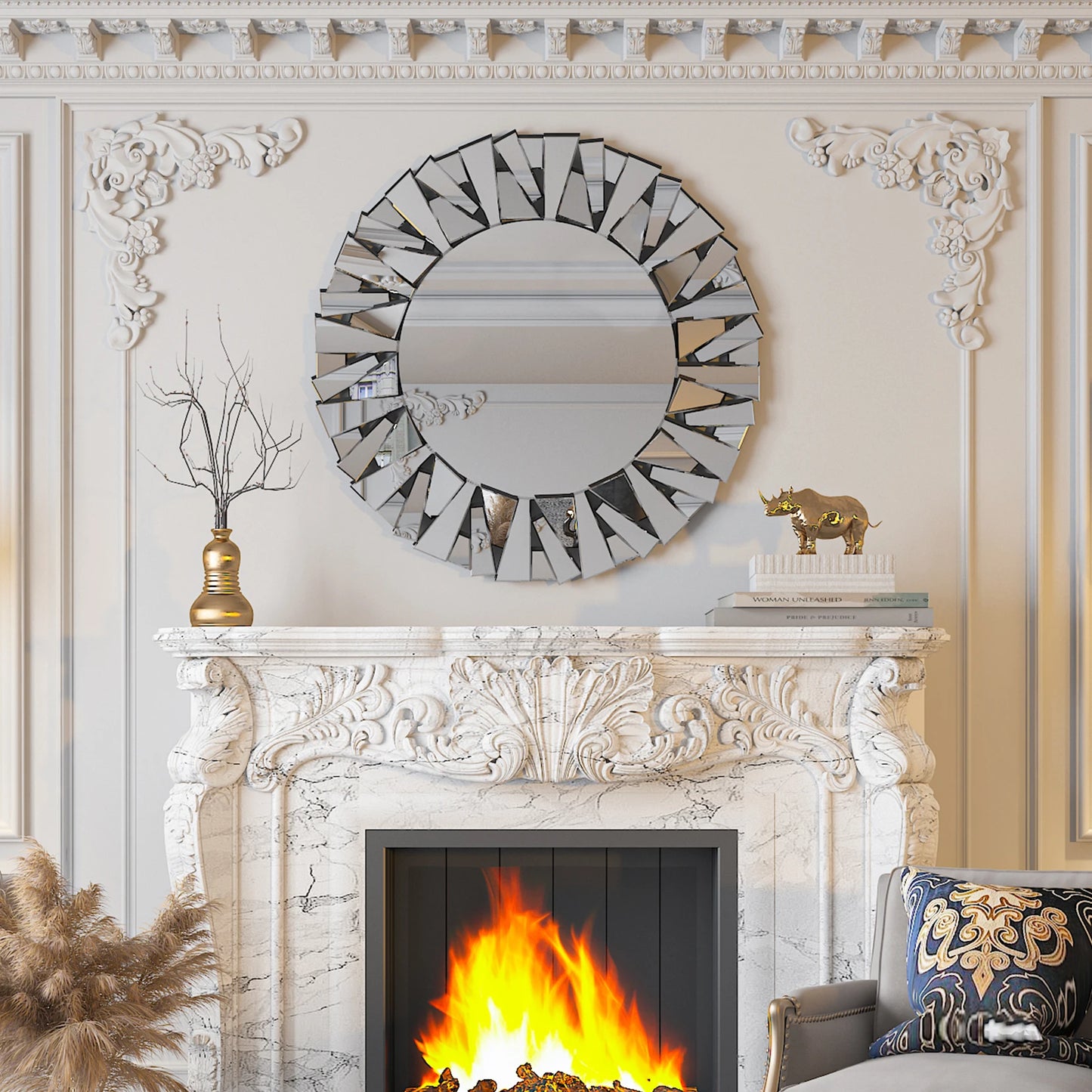 Wisfor Sunburst Round Mirror Wall Decor Beveled Glass
