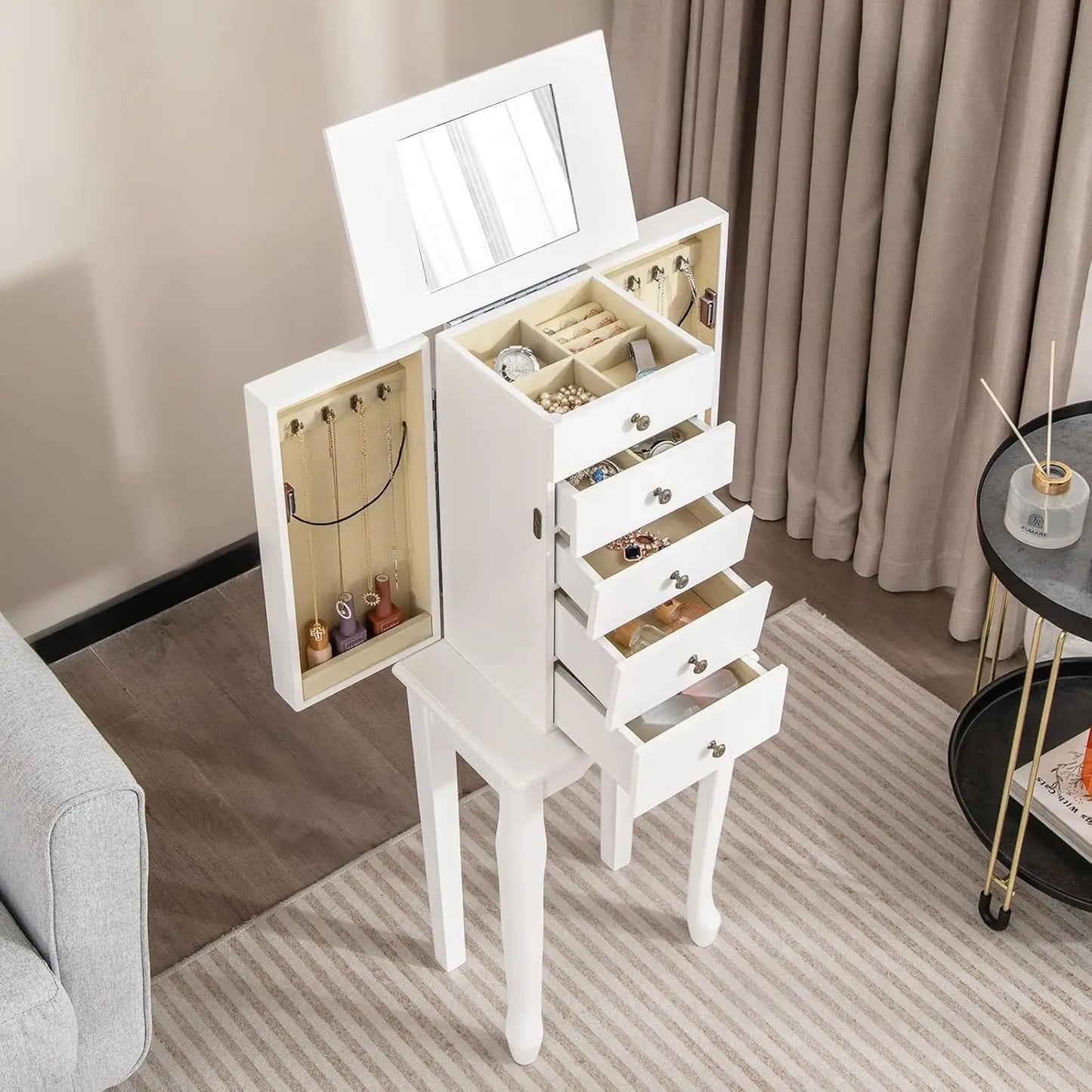 XMSJH Jewelry Cabinet Armoire With Flip Mirror Organizer