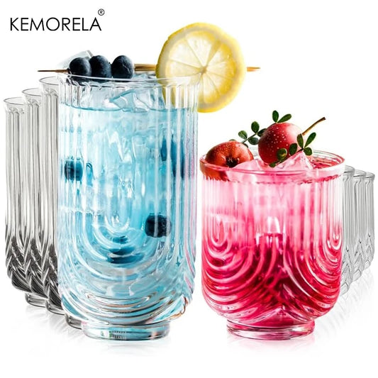 Drinkware Art Deco Cocktail Glass Highball Ribbed Set