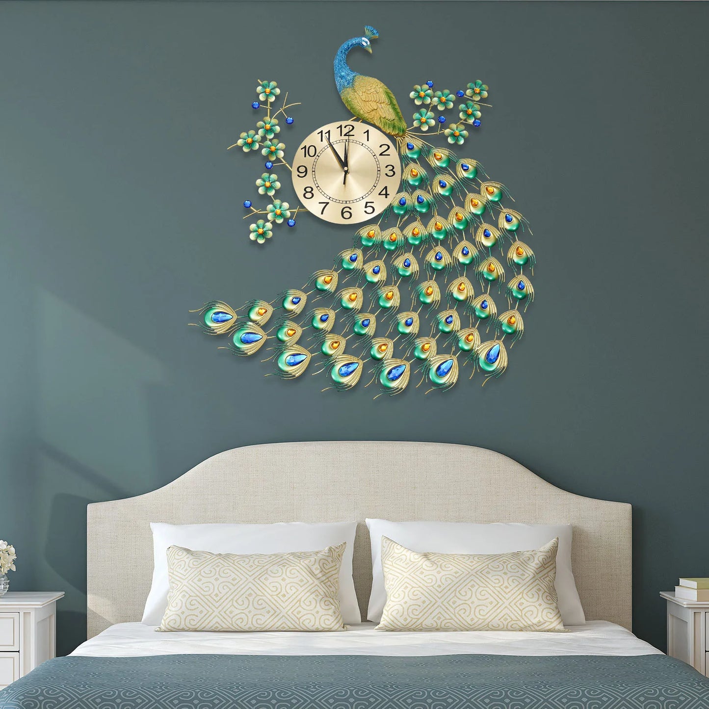 Complete Home And Apparel Luxury Peacock Wall Clock Metal