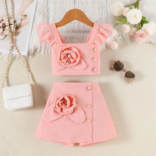 Adorable Baby Girl Summer Ensemble With 3D Floral Skirt