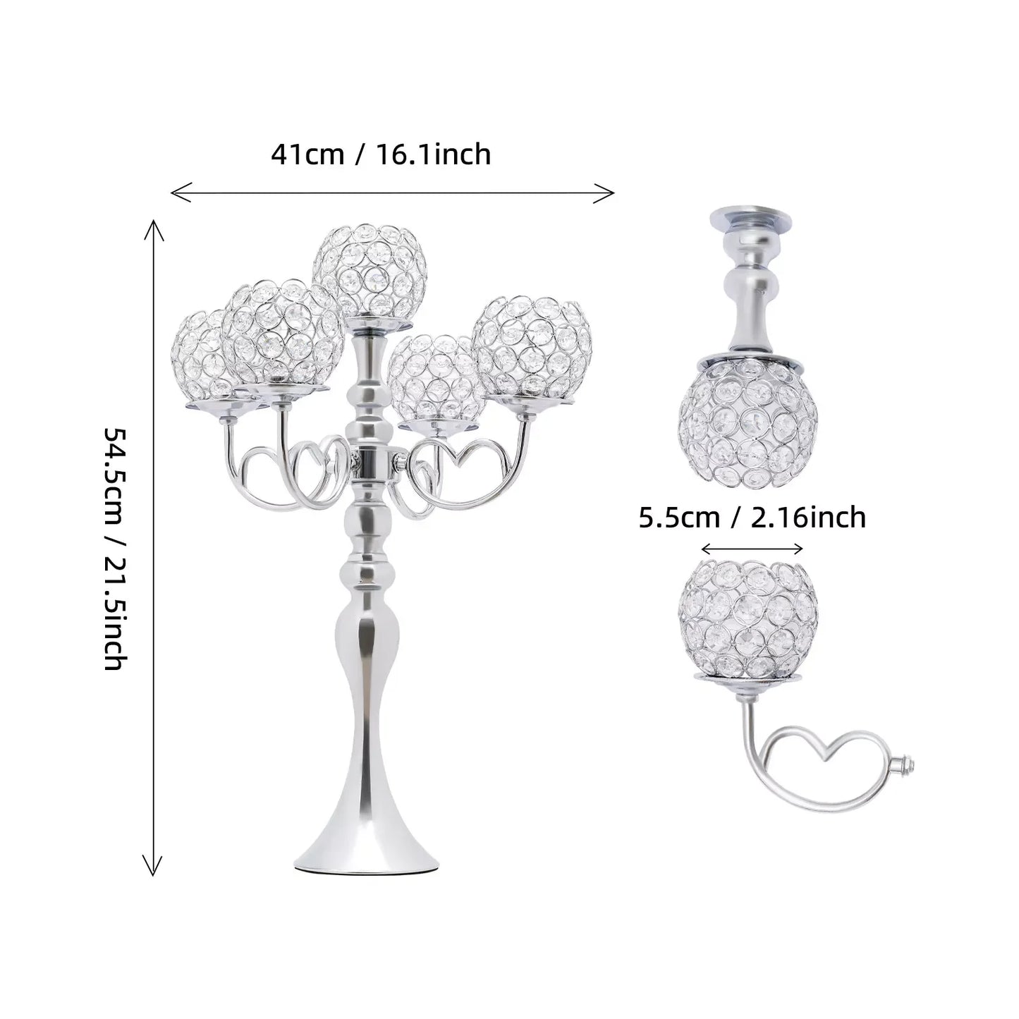 Bymaocar 5-Arm Crystal Candelabra Wedding Decor Iron Frame