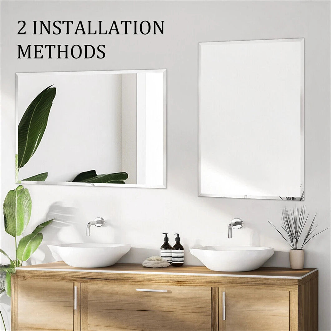 BORWARTE Rectangular Wall Mirror Beveled Silver Edge