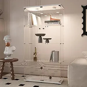 XUYUAN Glass Display Cabinet With Light 4 Shelves 2 Doors