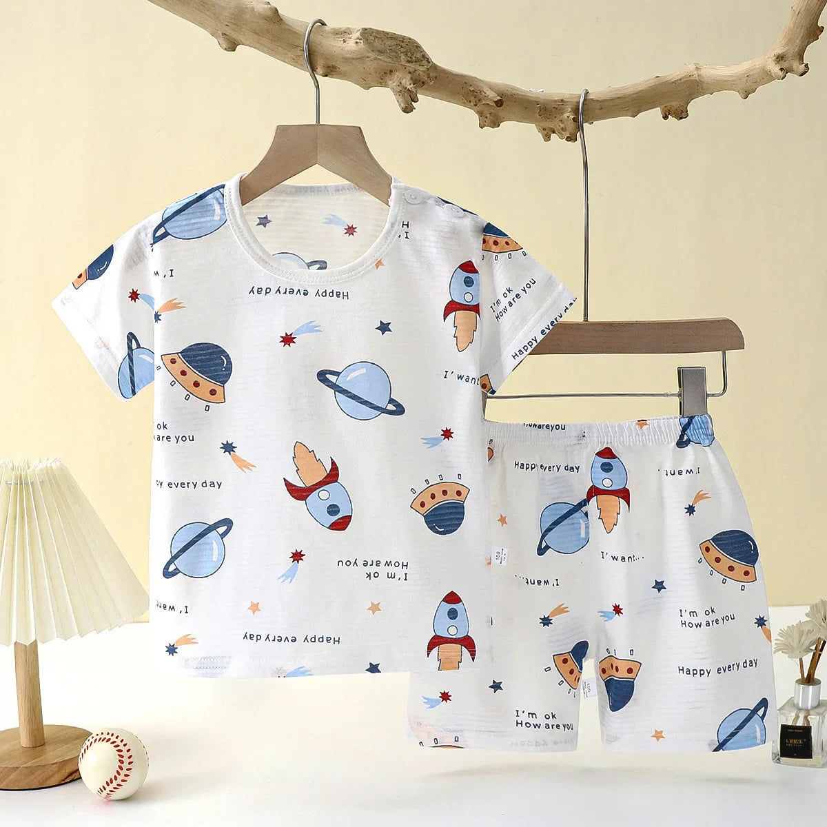 Wistful Smile Kids Summer Pajamas Two Piece Cotton Set