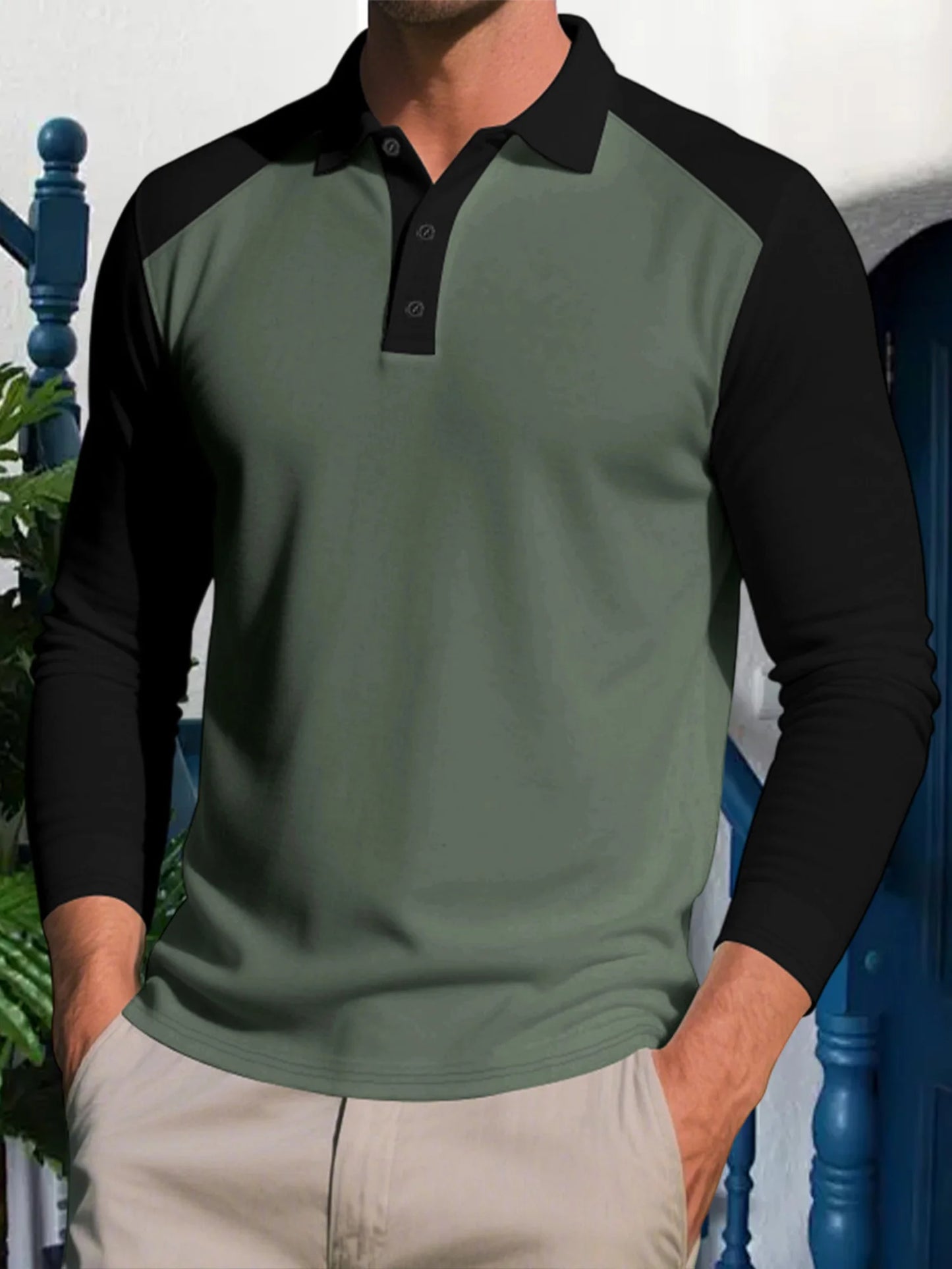 CN Guangdong Men Long Sleeve T Shirt Turn Down Collar