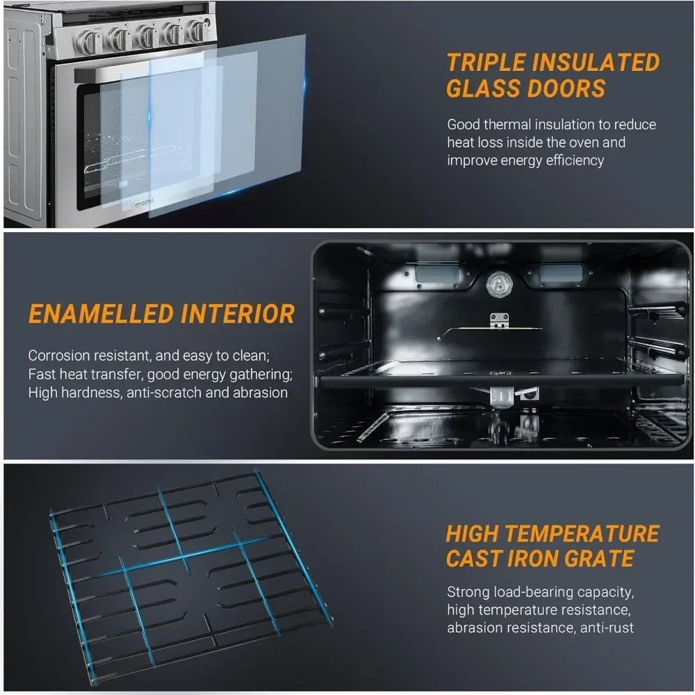 XMSJ RV Gas Range Stove Oven With 3 Burners 1.24 Cu Ft