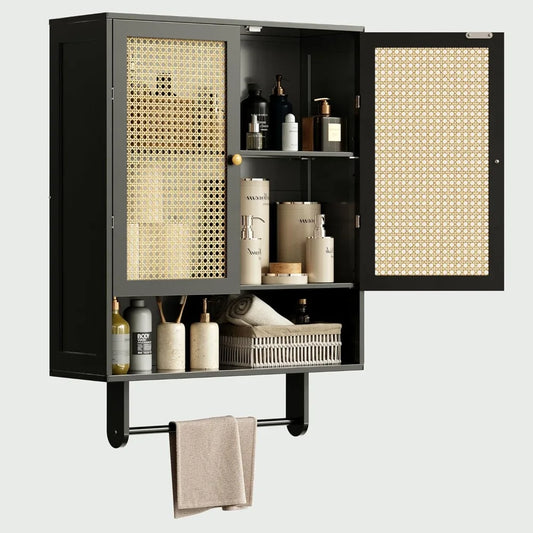MKDK Bamboo Wall Mounted Bathroom Cabinet With Shelves