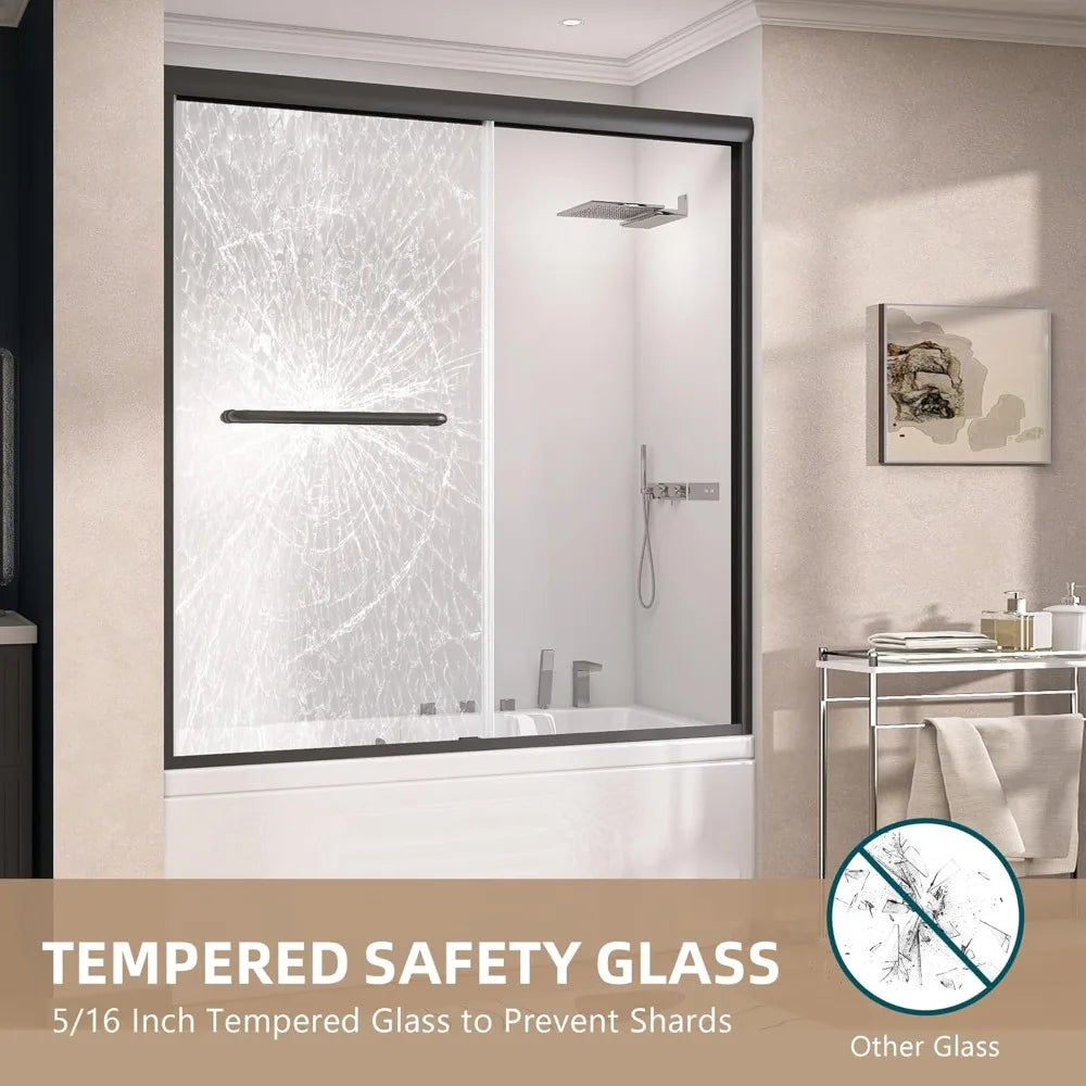 XMSJ Semi Frameless Tub Shower Door Bypass Bath Glass