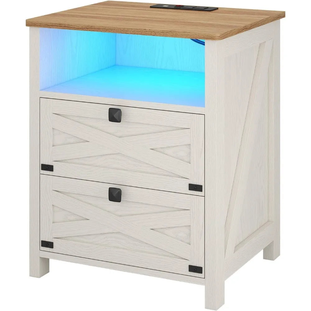 MKDK Farmhouse Nightstand Set Of 2 With Charging Station