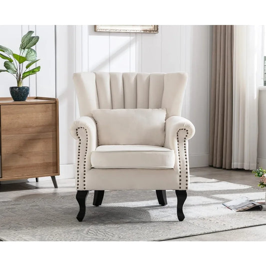 Hign-concerned Velvet Wingback Accent Chair With Pillow