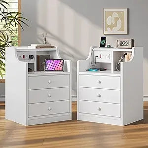 MKDK Nightstand Set With Charging Station And Hutch