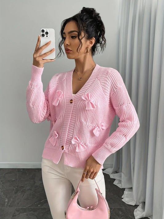 Cakulo Autumn Winter Bow Knit Cardigan For Women Seasonal