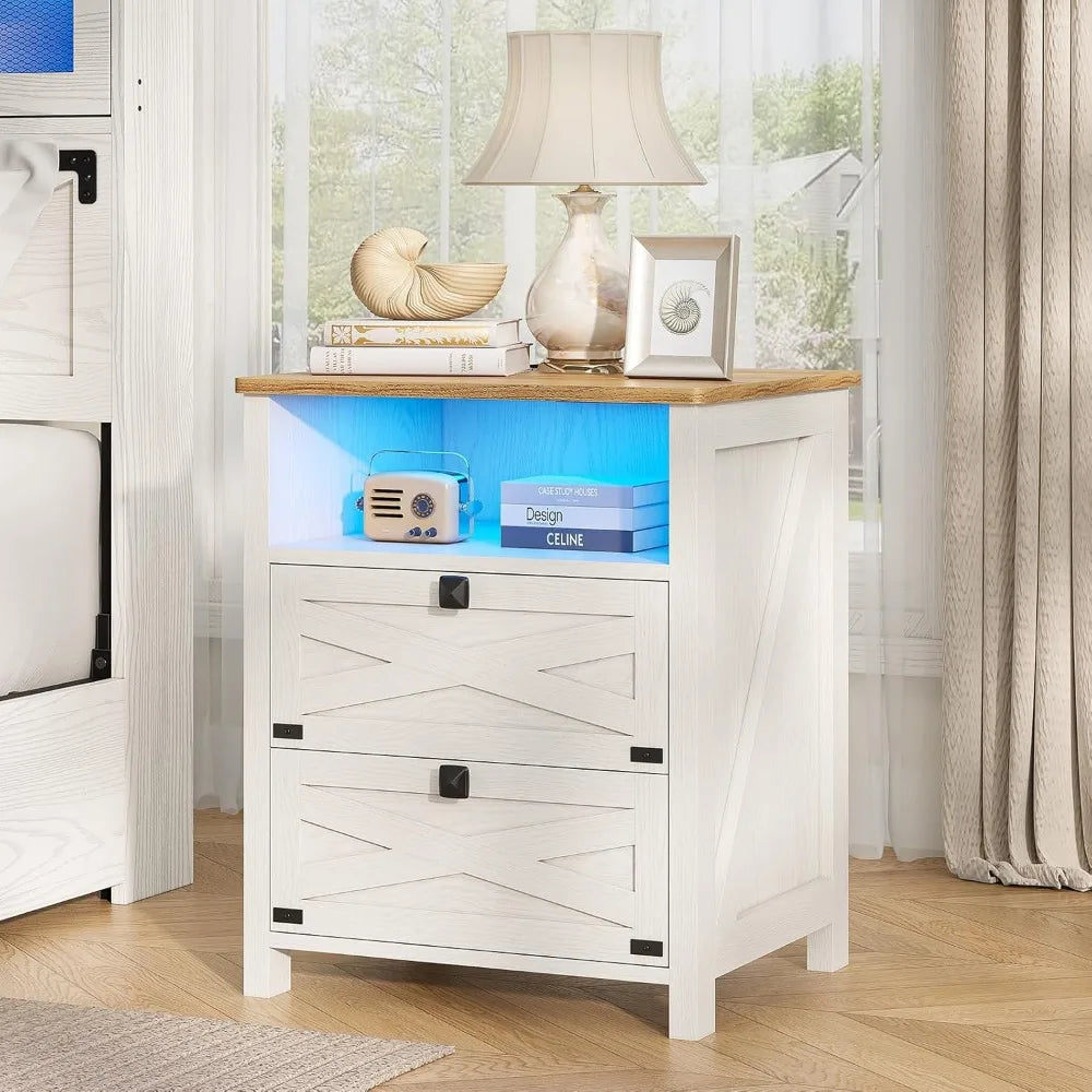 MKDK Farmhouse Nightstand Set Of 2 With Charging Station