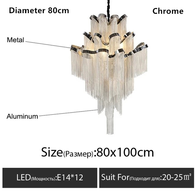 Italy Designer Tassel Chandelier Aluminum Chain Lighting