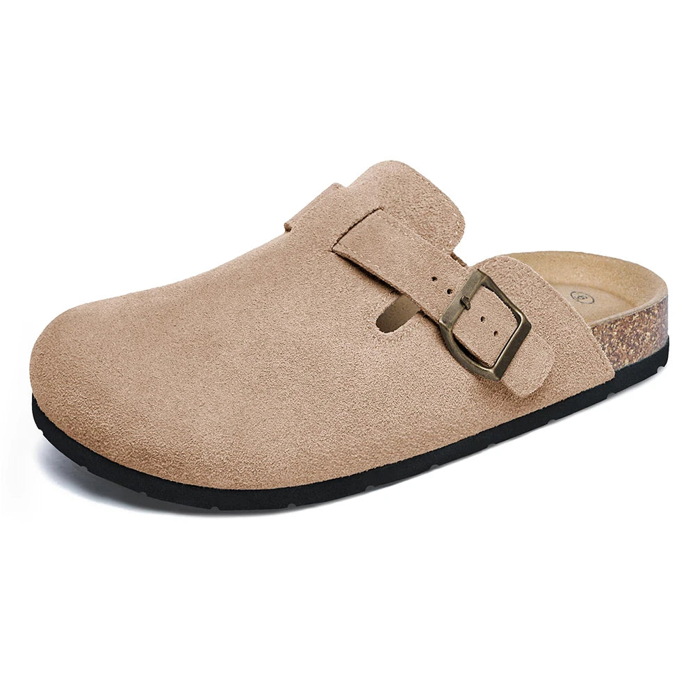 Women's Suede Clogs Adjustable Buckle Slip Casual Footbed