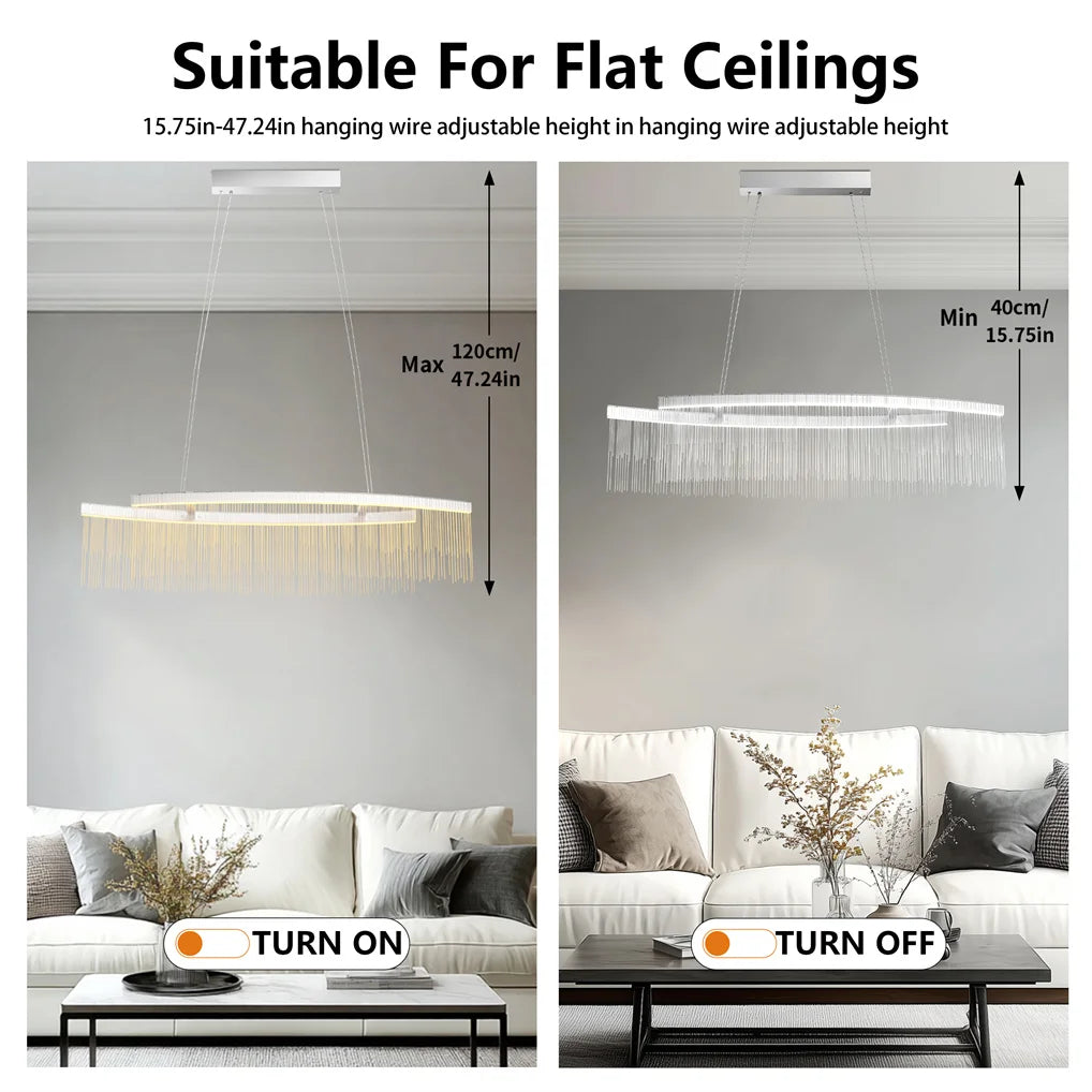 Modern Crystal Chandelier Dining Room Pendant Ceiling Light Fixture,Dimmable LED Chandelier Light with Tassel Chain for Home Dec