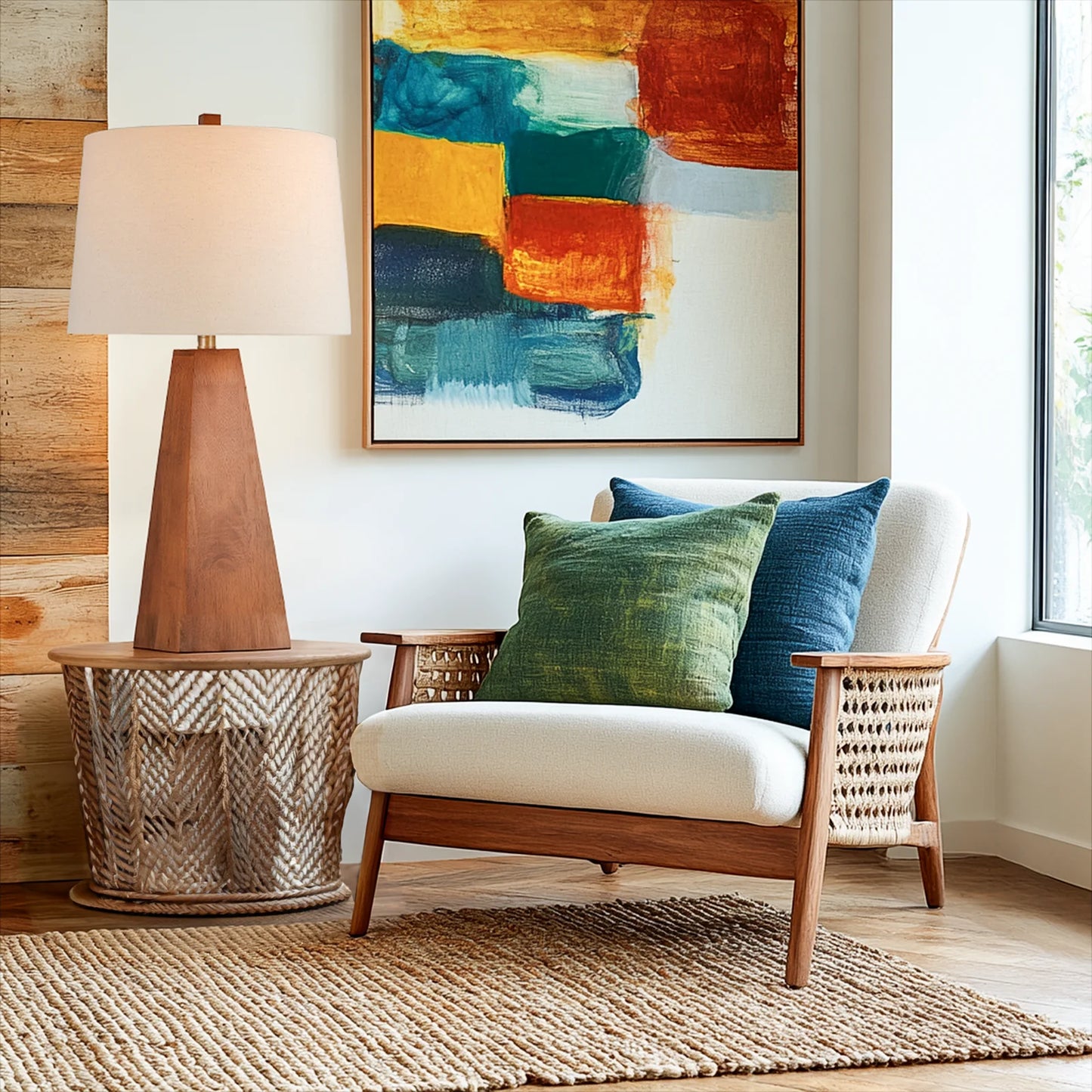 Stanbow Walnut Wood Table Lamp With Linen Shade Mid Century