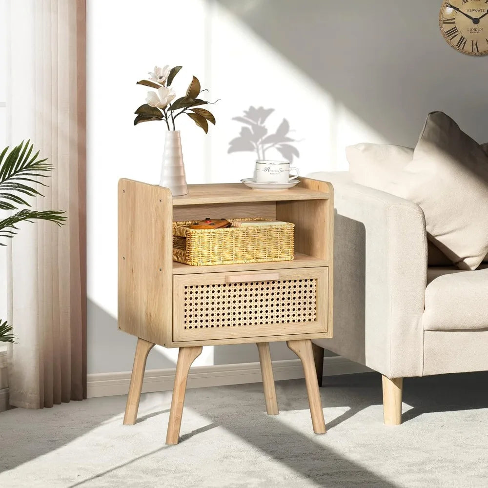 Complete Home and Apparel Rattan Nightstands Set Boho Style