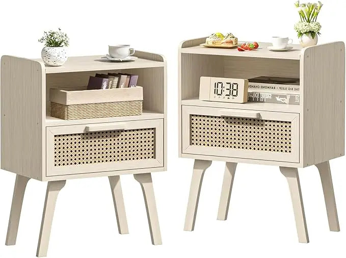 Complete Home and Apparel Rattan Nightstands Set Boho Style