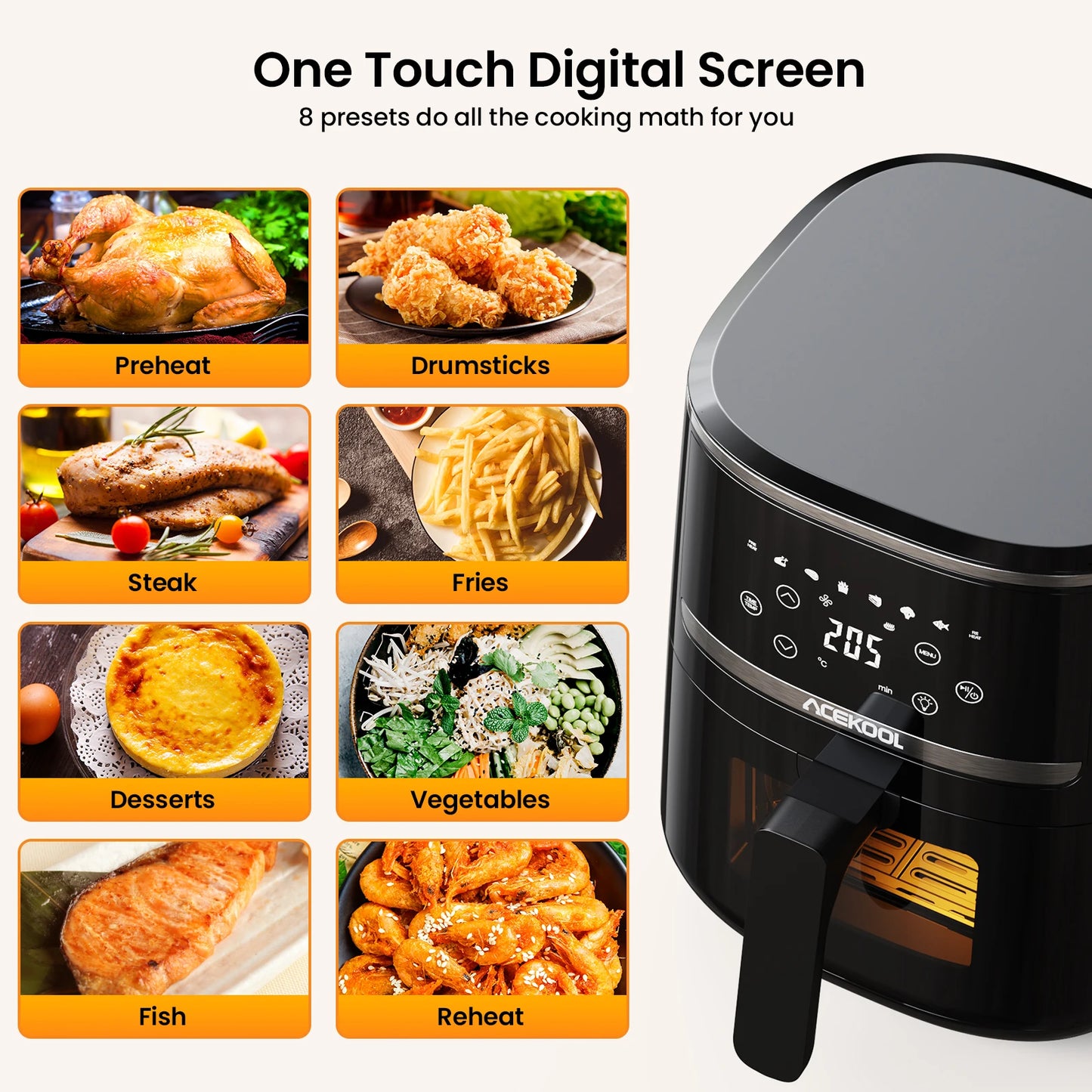 Acekool Air Fryer Toaster Oven Combo with 8 Presets
