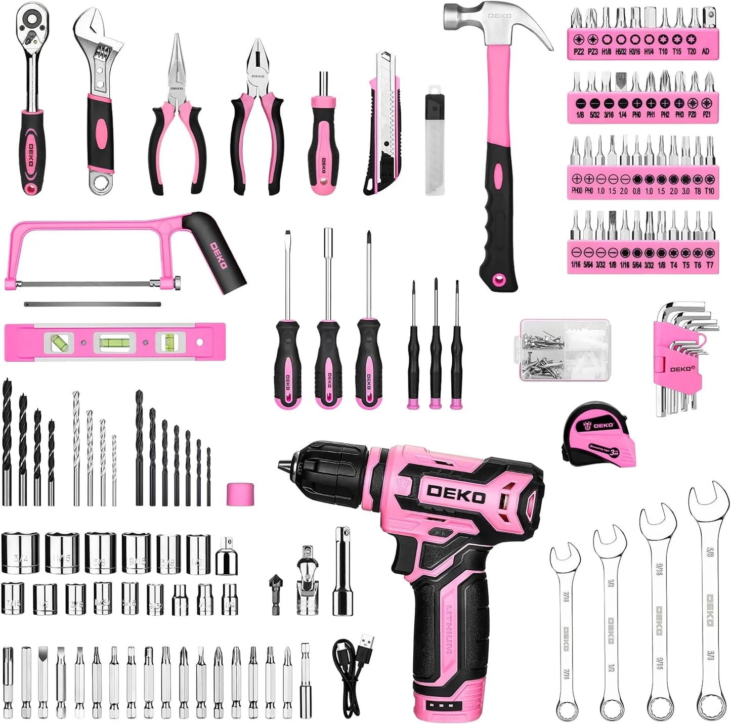 DEKODIY Home Mechanic Toolbox With 12V Cordless Drill Set