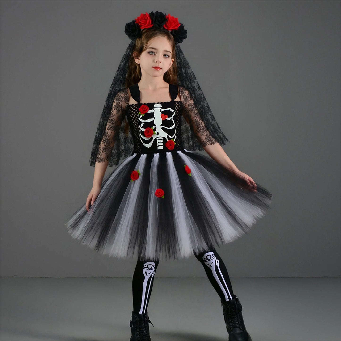 Guangdong Gothic Bride Kids Halloween Costume With Veil