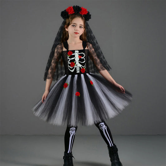 Guangdong Gothic Bride Kids Halloween Costume With Veil