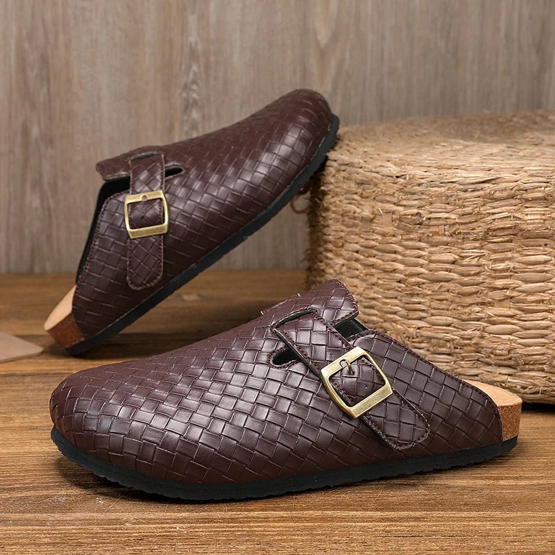 CN Fujian Men Baotou Slippers Leather Cork Footbed Mules