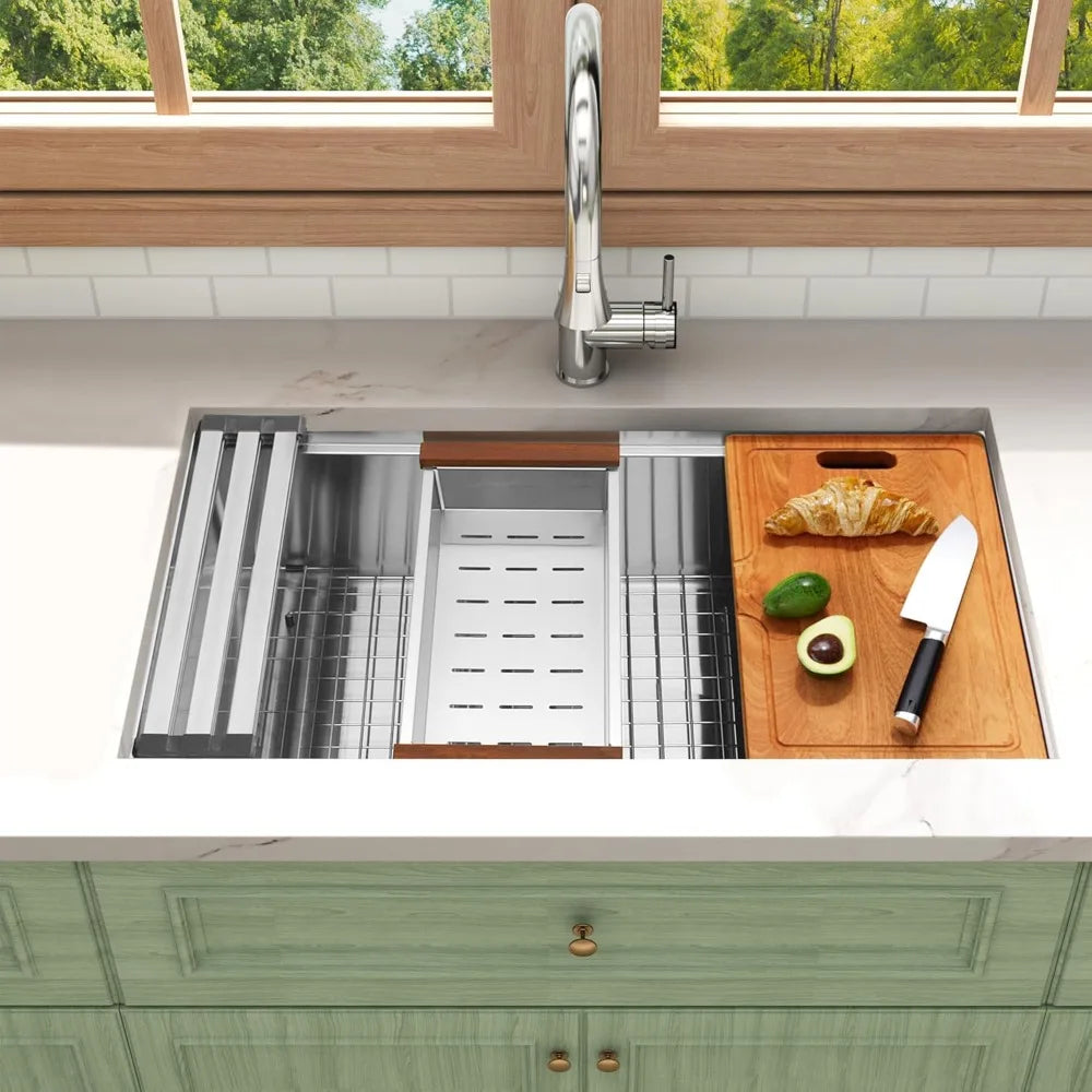 Undermount Stainless Steel Workstation Sink Single Bowl