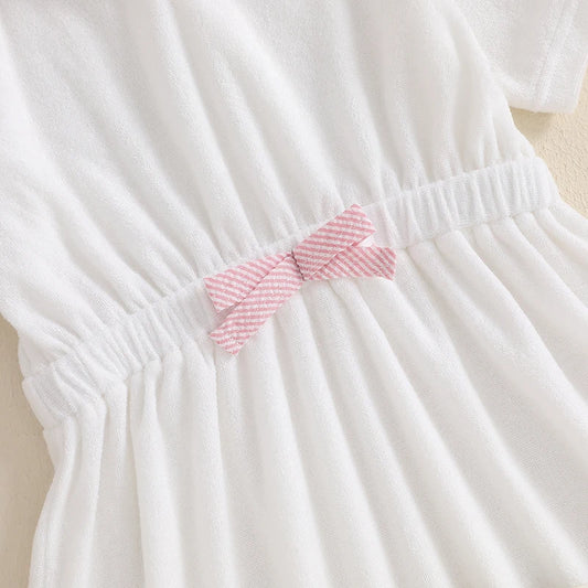 Kids Hooded Beach Cover Up Dress With 3D Bow Swimwear