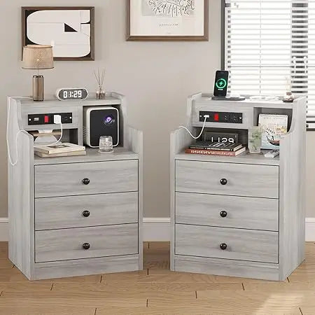 MKDK Nightstand Set With Charging Station And Hutch