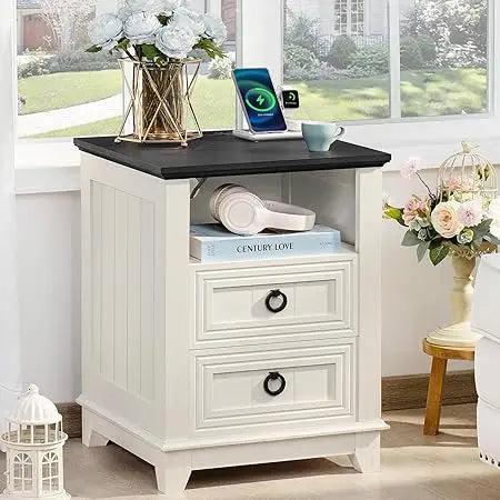 XMSJ Farmhouse Nightstands Set Of 2 With Charging Station