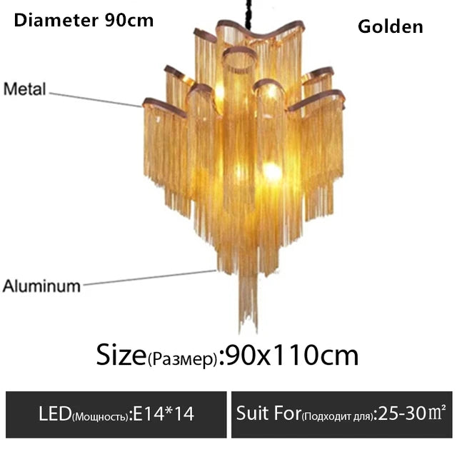 Italy Designer Tassel Chandelier Aluminum Chain Lighting