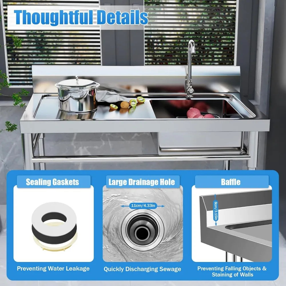Stainless Steel Free Standing Outdoor Sink Single Bowl