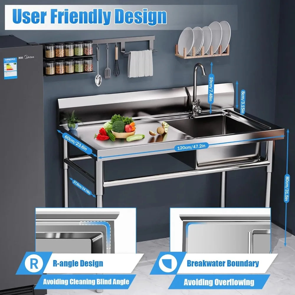 Stainless Steel Free Standing Outdoor Sink Single Bowl