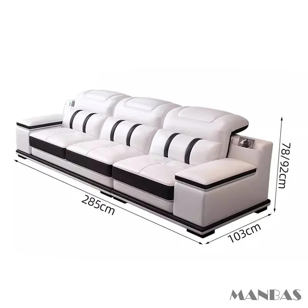 MANBAS Genuine Leather Sofa With Bluetooth USB Headrests