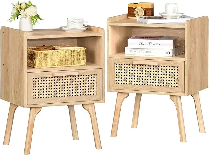 Complete Home and Apparel Rattan Nightstands Set Boho Style