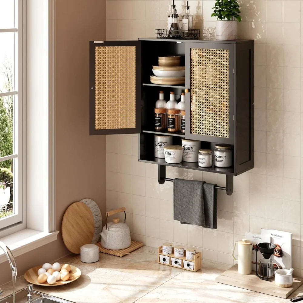 MKDK Bamboo Wall Mounted Bathroom Cabinet With Shelves