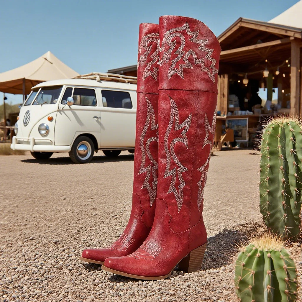 Women Over The Knee Western Boots High Heel Zipper Cowgirl