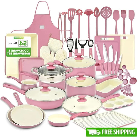 XMSJ Ceramic Nonstick Cookware Set Pots Pans Utensils