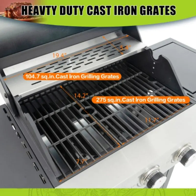 3 Burner Stainless Steel Gas Grill Side Burner 37000 BTU