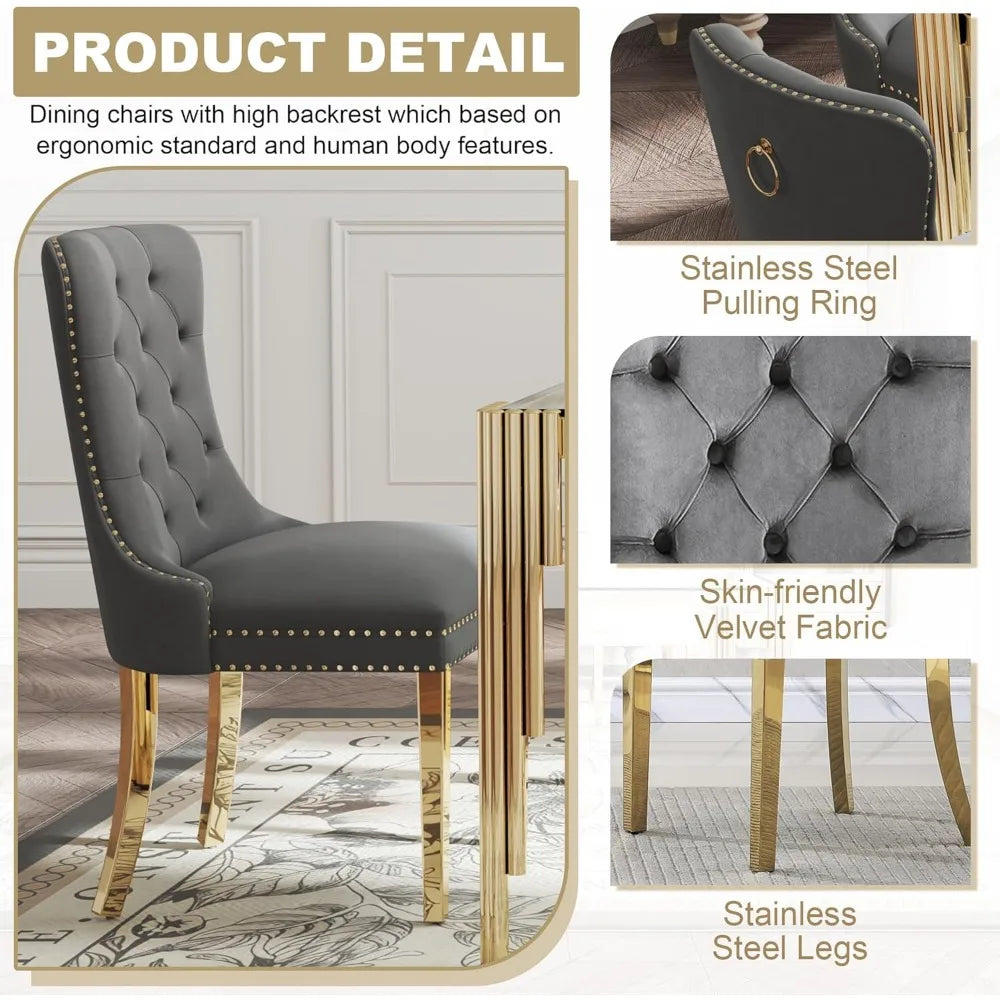 AMHDDT Glass Dining Table Set With Upholstered Chairs