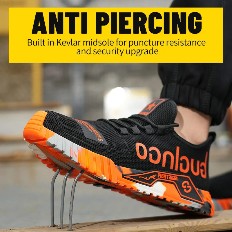 Men Safety Shoes Anti Smash Puncture Soft Sole Fabric Upper
