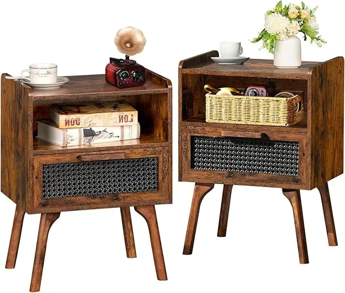 Complete Home and Apparel Rattan Nightstands Set Boho Style