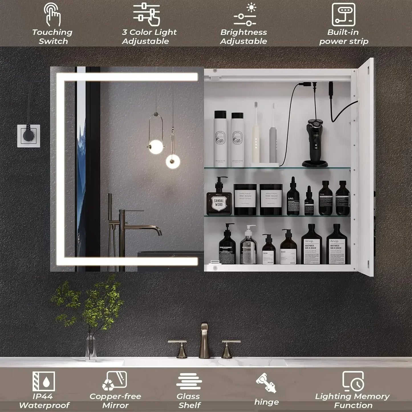 XMSJ Lighted Medicine Cabinet With Mirror Modern Wall Mount