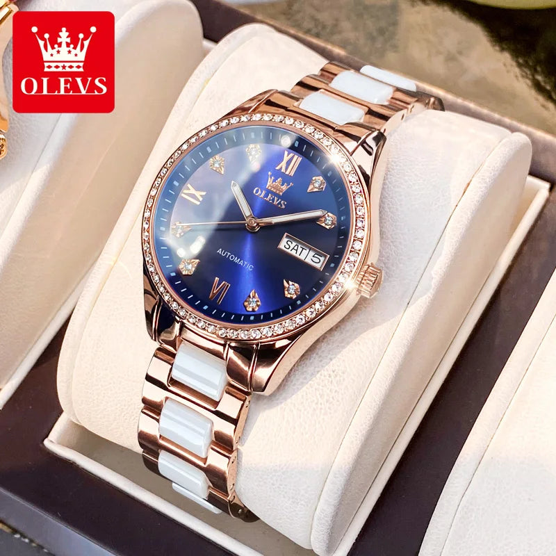 OLEVS 6637 Luxury Women Automatic Mechanical Watch Calendar