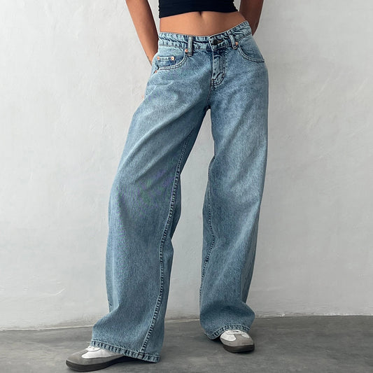 Hirigin Women Baggy Jeans Low Rise Straight Leg Denim