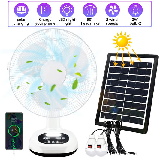 Moowarlt Solar Rechargeable Portable Fan With LED Light