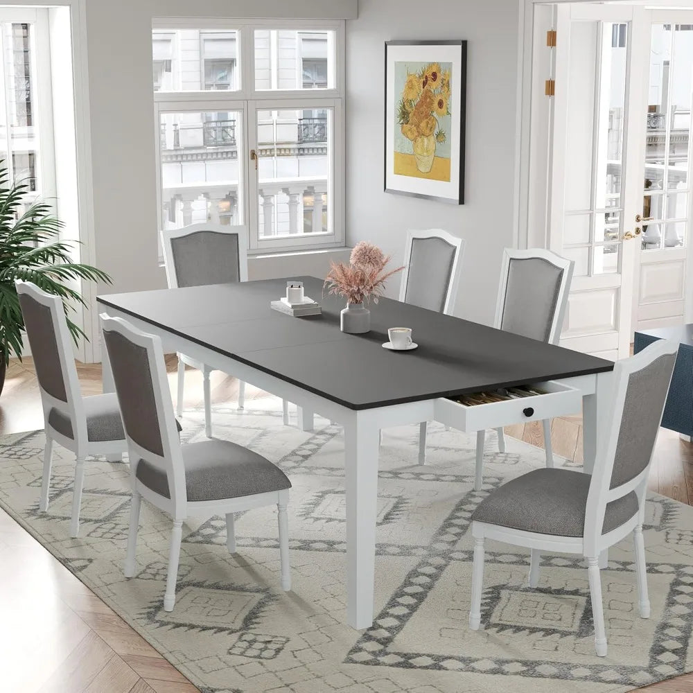 MKDK 7 Piece Extendable Dining Table Set Farmhouse Rustic